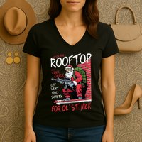 Santa Up On The Rooftop Click Click Click Women's V-Neck T-Shirt