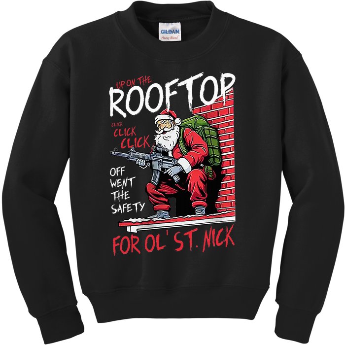 Santa Up On The Rooftop Click Click Click Kids Sweatshirt