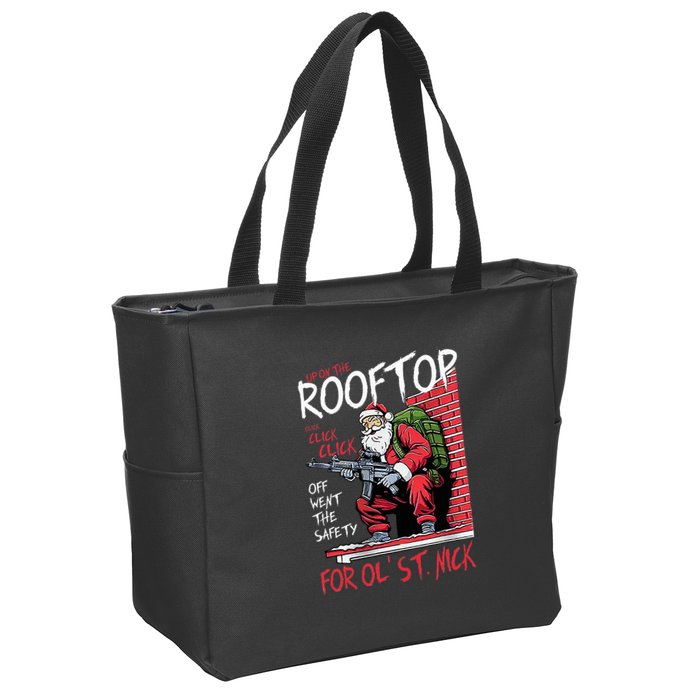 Santa Up On The Rooftop Click Click Click Zip Tote Bag