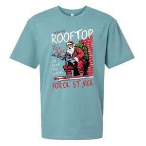 Santa Up On The Rooftop Click Click Click Sueded Cloud Jersey T-Shirt