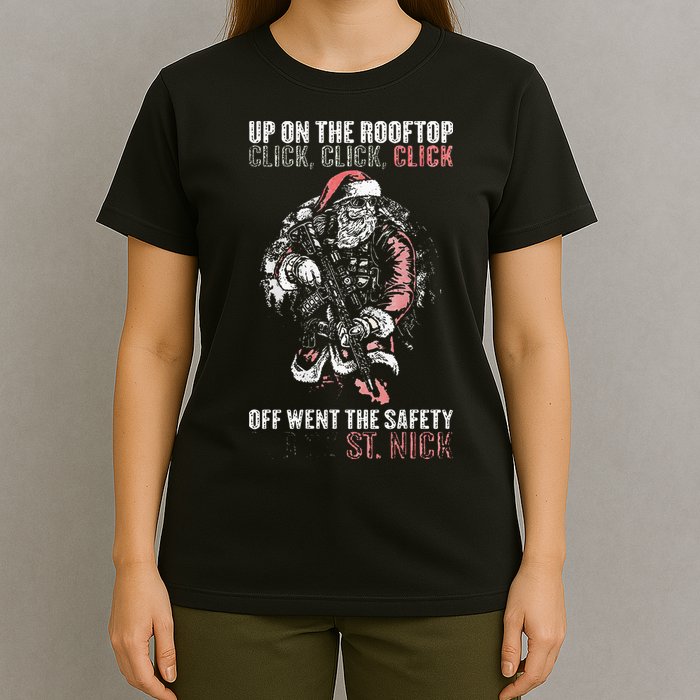 SANTA Up On The Rooftop Click Click Click T-Shirt