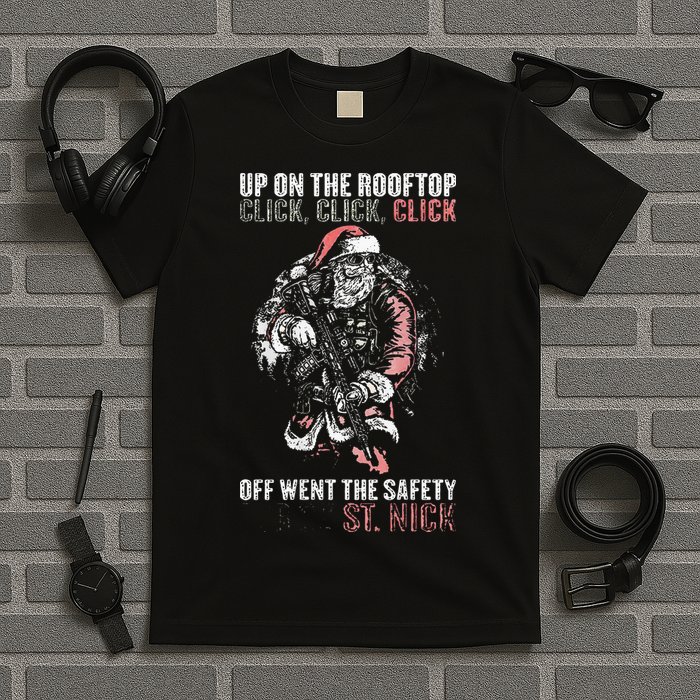 SANTA Up On The Rooftop Click Click Click T-Shirt
