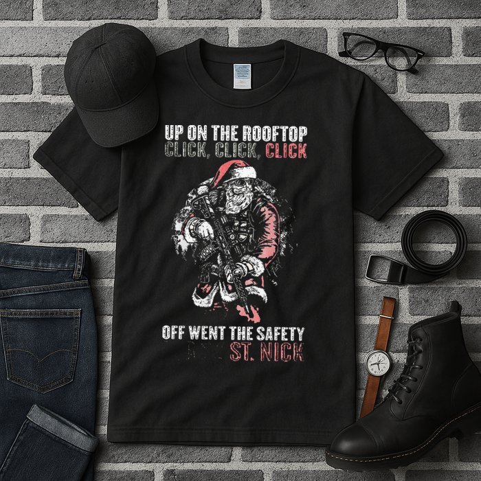 SANTA Up On The Rooftop Click Click Click Tall T-Shirt