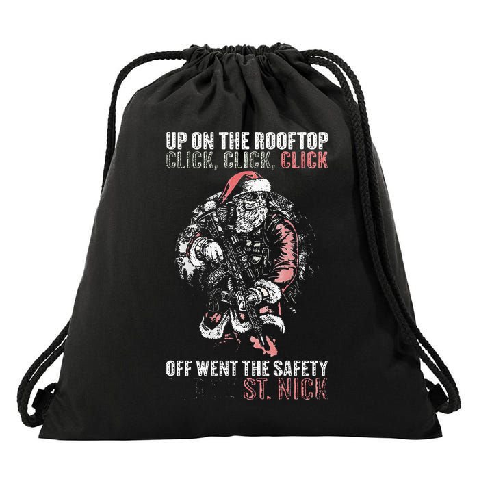 SANTA Up On The Rooftop Click Click Click Drawstring Bag