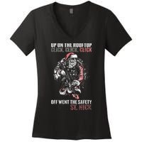 SANTA Up On The Rooftop Click Click Click Women's V-Neck T-Shirt