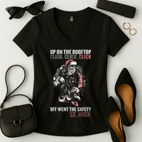 SANTA Up On The Rooftop Click Click Click Women's V-Neck T-Shirt
