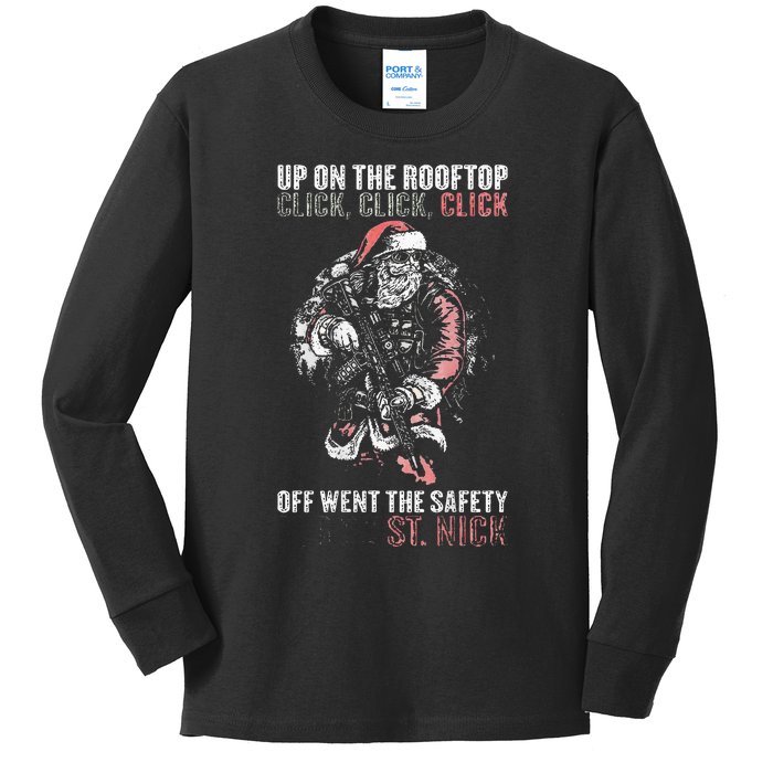 SANTA Up On The Rooftop Click Click Click Kids Long Sleeve Shirt