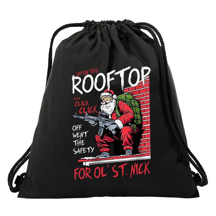 Santa Up On The Rooftop Click Click Click Drawstring Bag