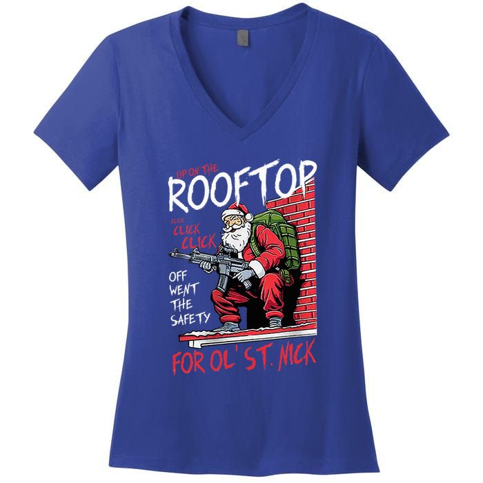 Santa Up On The Rooftop Click Click Click Women's V-Neck T-Shirt