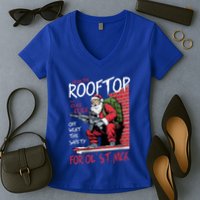 Santa Up On The Rooftop Click Click Click Women's V-Neck T-Shirt