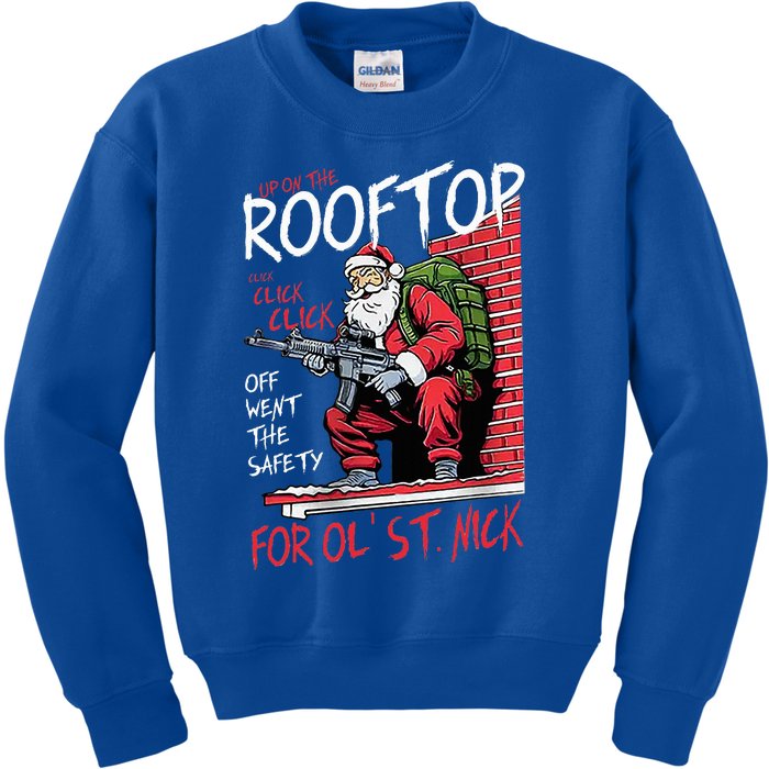 Santa Up On The Rooftop Click Click Click Kids Sweatshirt