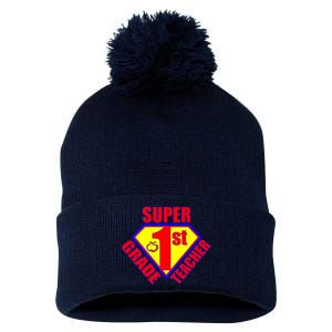 Super 1st Grade Teacher Pom Pom 12in Knit Beanie