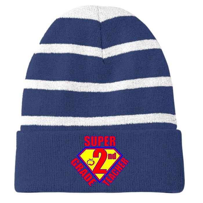 Super 2nd Grade Teacher Striped Beanie with Solid Band