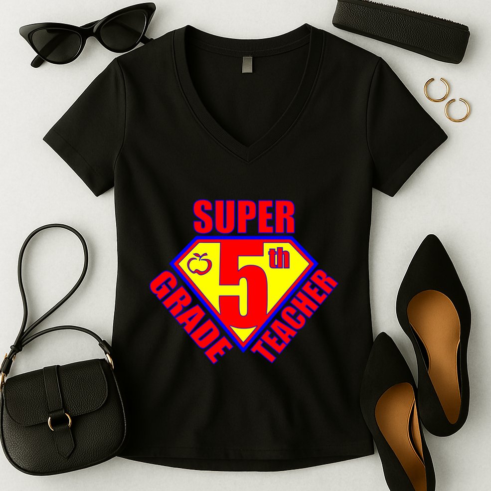 Super 5th Grade Teacher Women's V-Neck T-Shirt