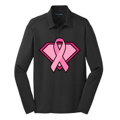 Super Breast Cancer Superhero Silk Touch Performance Long Sleeve Polo