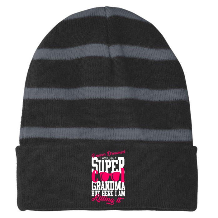 Super Cool Grandma Striped Beanie with Solid Band