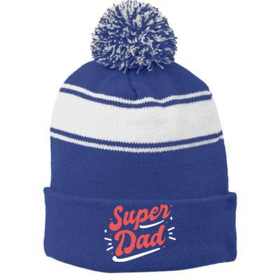 Super Dad Fathers Day Stripe Pom Pom Beanie