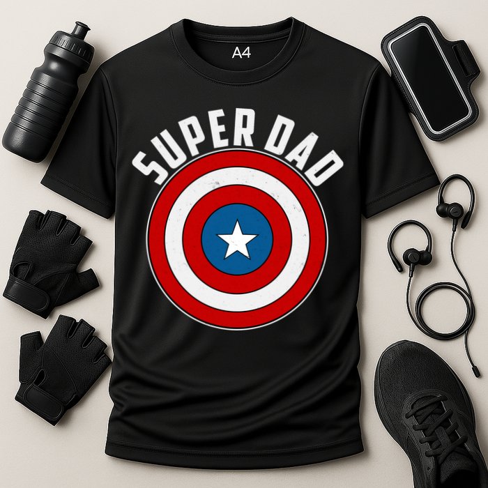 Super Dad Superhero Shield Father's Day Cooling Performance Crew T-Shirt