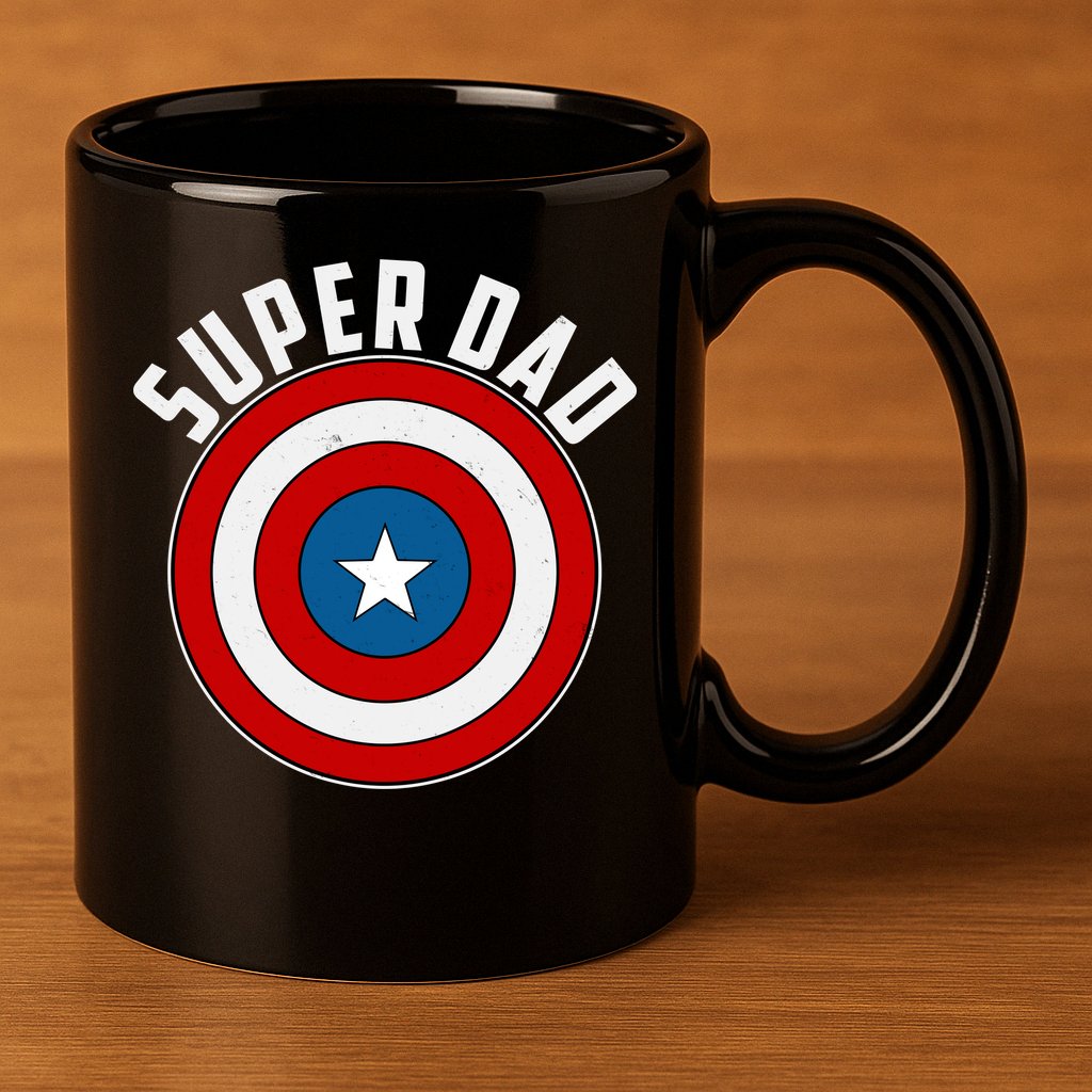 Super Dad Superhero Shield Father's Day 11oz C Handle Ceramic Mug