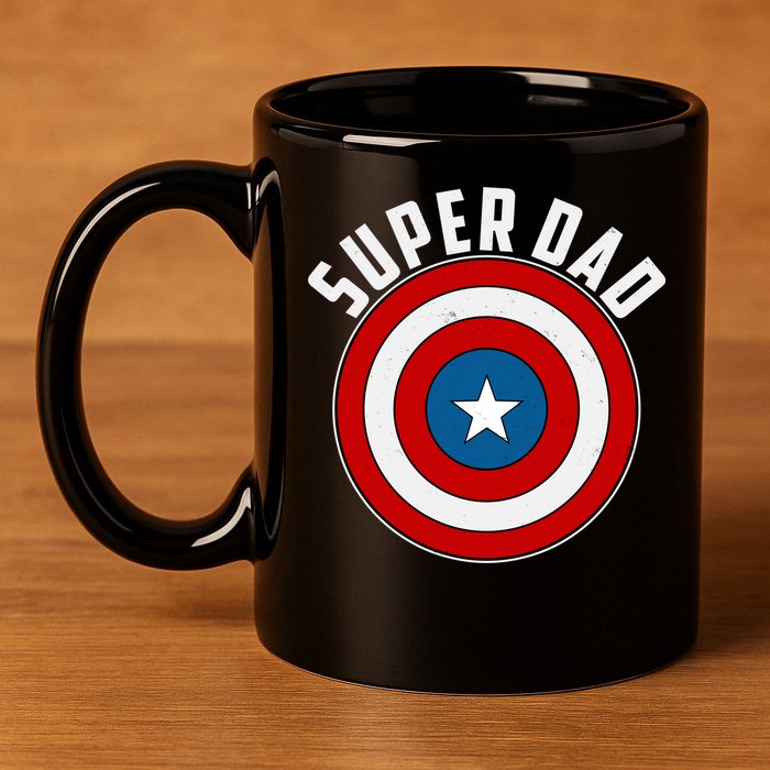 Super Dad Superhero Shield Father's Day 11oz C Handle Ceramic Mug