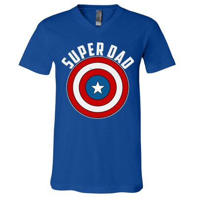 Super Dad Superhero Shield Father's Day V-Neck T-Shirt