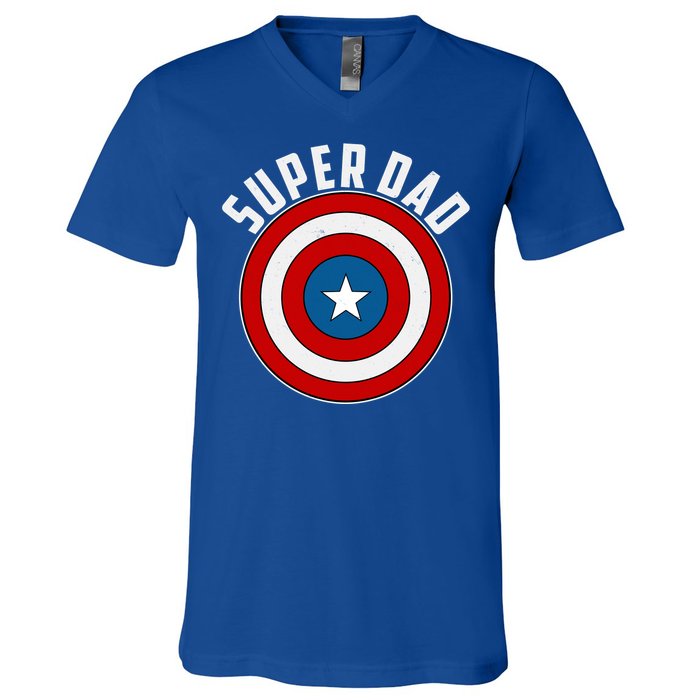 Super Dad Superhero Shield Father's Day V-Neck T-Shirt