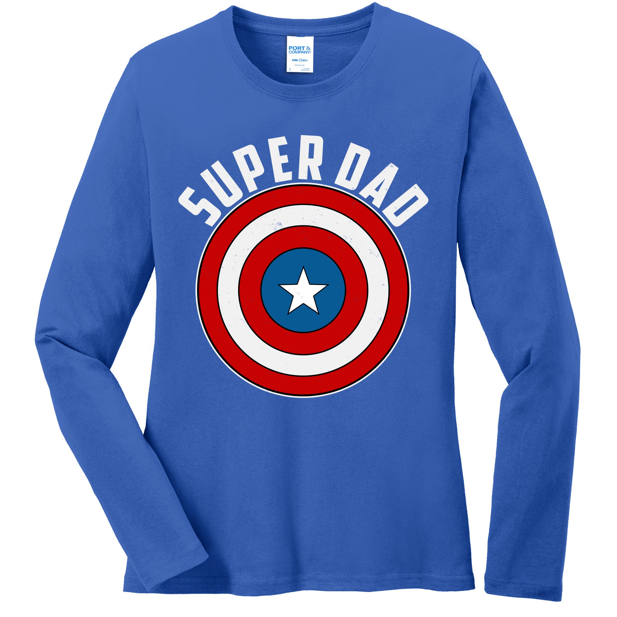 Super Dad Superhero Shield Father's Day Ladies Long Sleeve Shirt