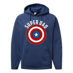 Super Dad Superhero Shield Father's Day Performance Fleece Hoodie