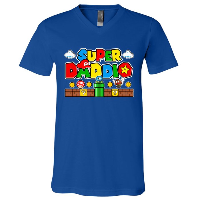 Super Daddio Dad Video Gamer V-Neck T-Shirt