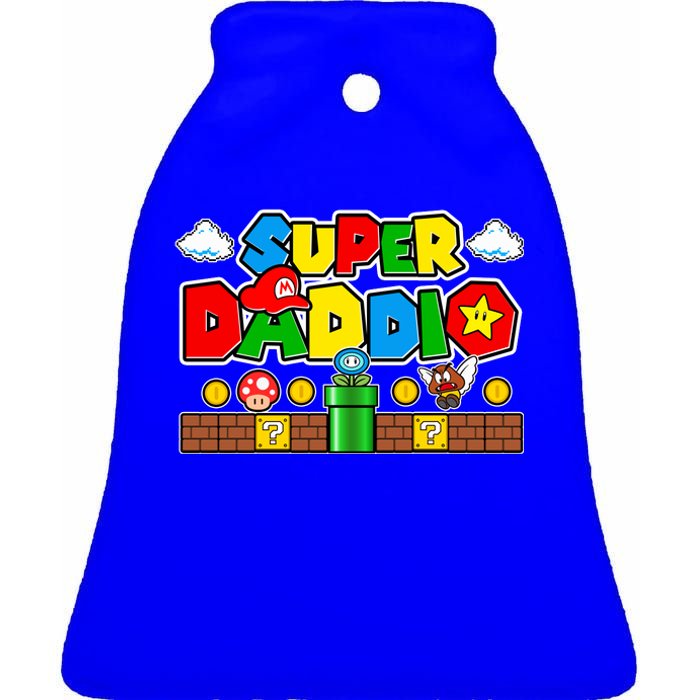 Super Daddio Dad Video Gamer Ceramic Bell Ornament