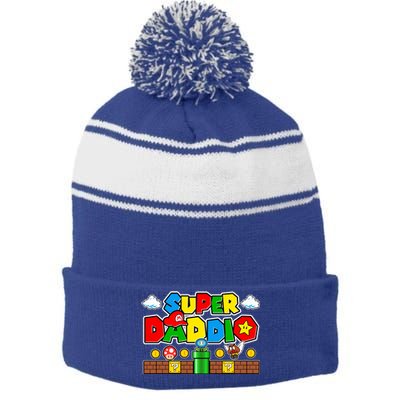 Super Daddio Dad Video Gamer Stripe Pom Pom Beanie