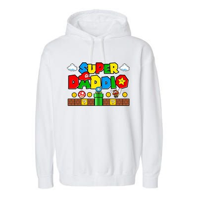 Super Daddio Dad Video Gamer Garment-Dyed Fleece Hoodie