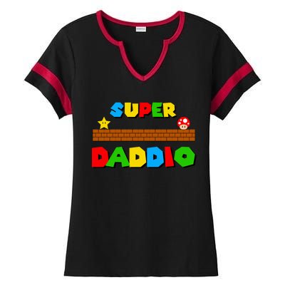 Super Daddio Retro Video Game Ladies Halftime Notch Neck Tee