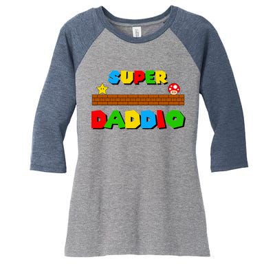 Super Daddio Retro Video Game Women's Tri-Blend 3/4-Sleeve Raglan Shirt