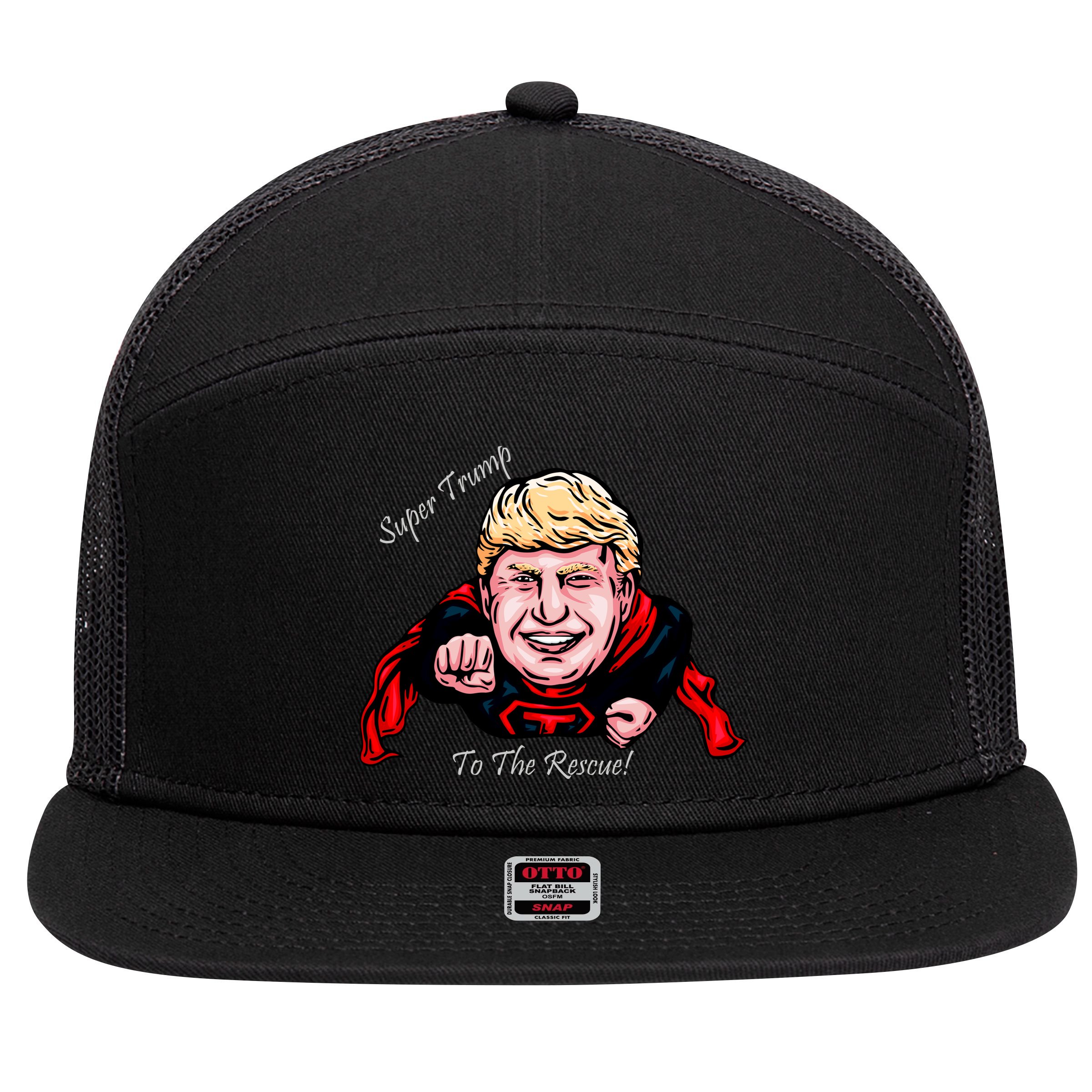 Super Donald Trump To The Rescue 7 Panel Mesh Trucker Snapback Hat