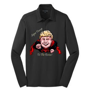 Super Donald Trump To The Rescue Silk Touch Performance Long Sleeve Polo