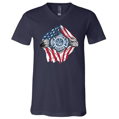 Super Fireman USA V-Neck T-Shirt