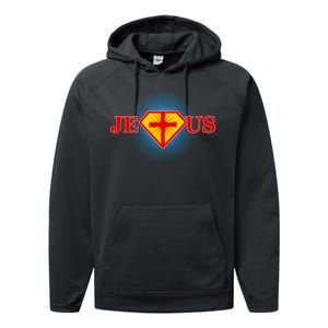 Super Jesus Superhero Comic Logo Performance Fleece Hoodie