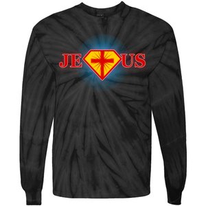 Super Jesus Superhero Comic Logo Tie-Dye Long Sleeve Shirt