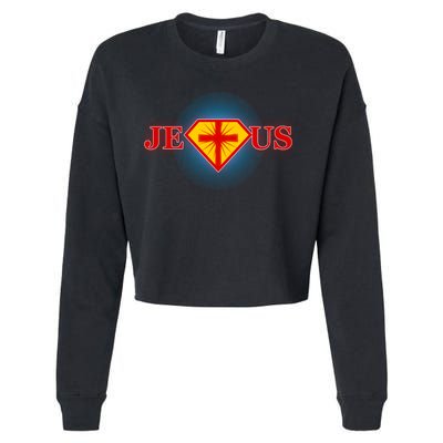 Super Jesus Superhero Comic Logo Cropped Pullover Crew