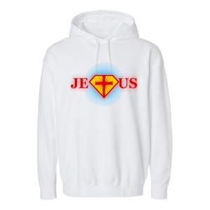 Super Jesus Superhero Comic Logo Garment-Dyed Fleece Hoodie