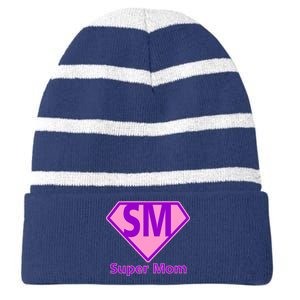 Super Mom Striped Beanie with Solid Band