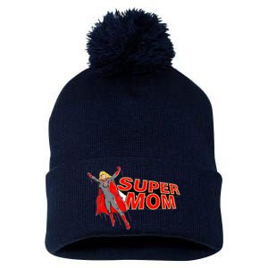 Super Mom Figure Pom Pom 12in Knit Beanie