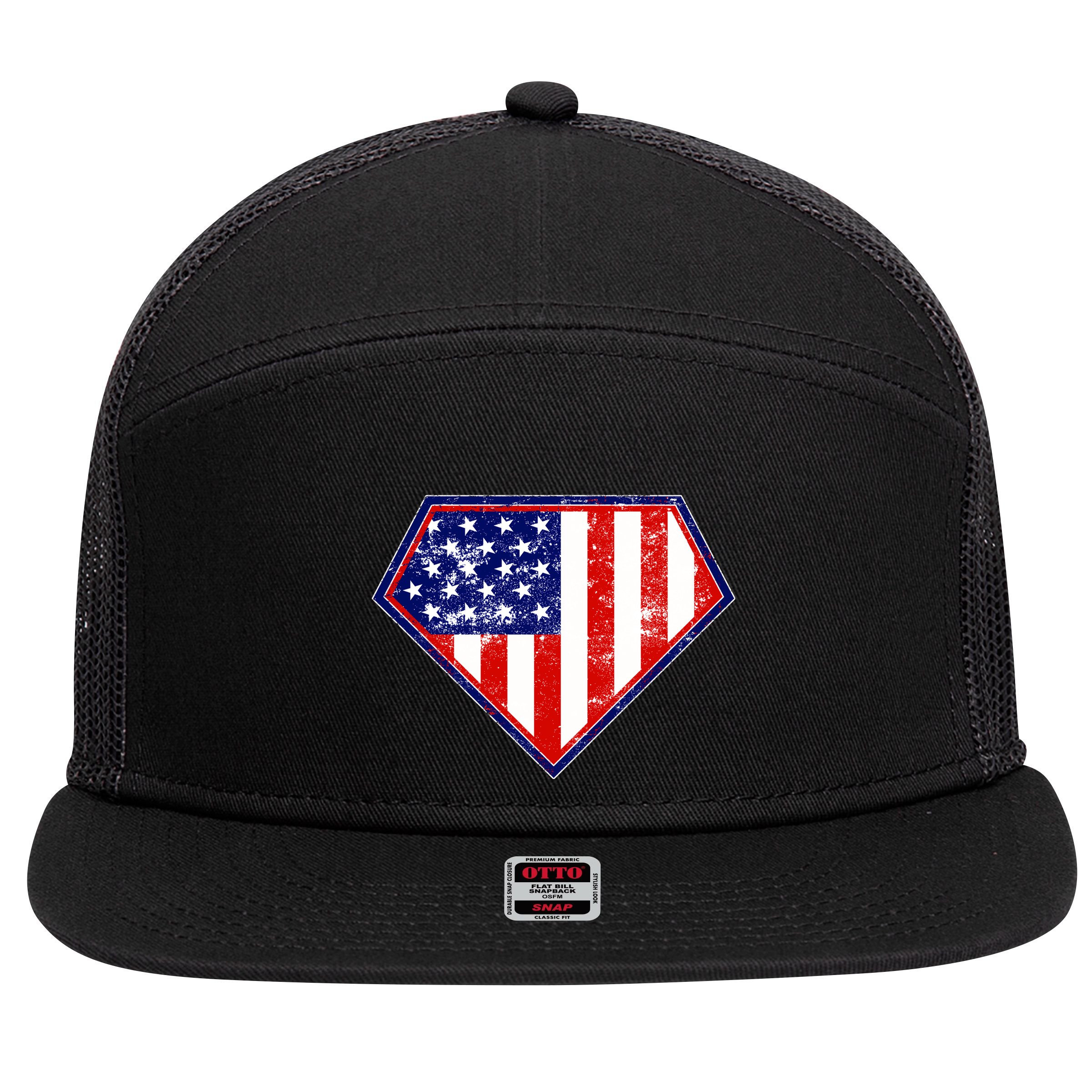 Super Patriot US Flag 7 Panel Mesh Trucker Snapback Hat