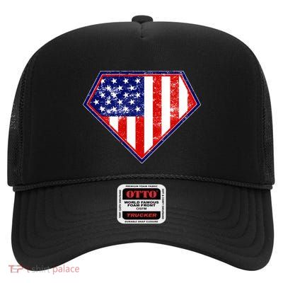 Super Patriot US Flag High Crown Mesh Back Trucker Hat