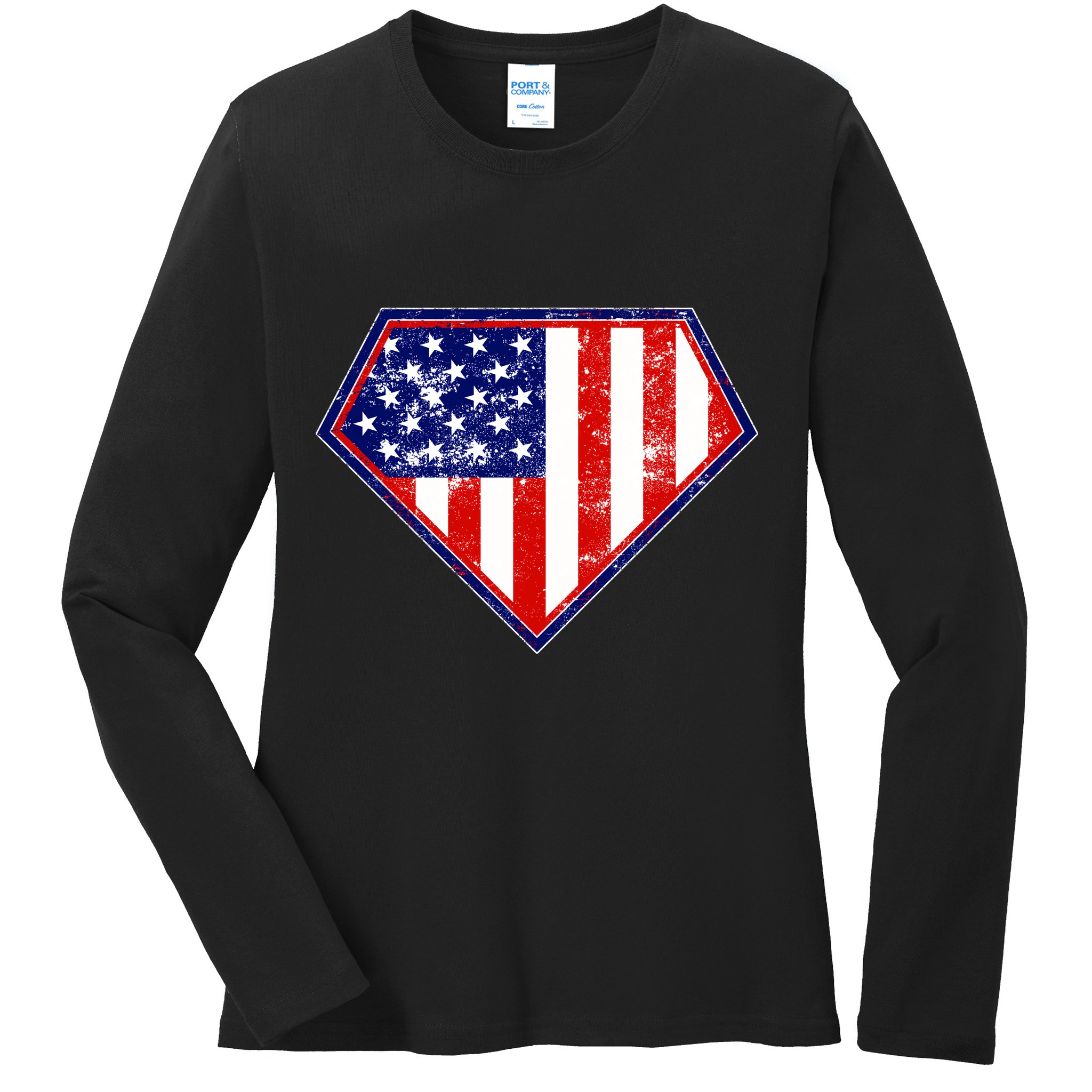 Super Patriot US Flag Ladies Long Sleeve Shirt