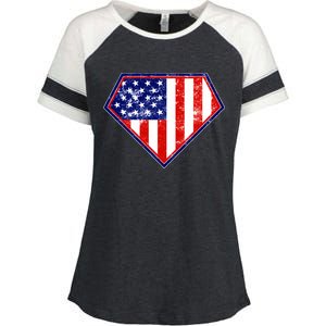 Super Patriot US Flag Enza Ladies Jersey Colorblock Tee