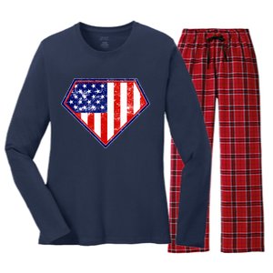 Super Patriot US Flag Women's Long Sleeve Flannel Pajama Set 