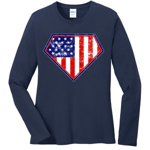 Super Patriot US Flag Ladies Long Sleeve Shirt