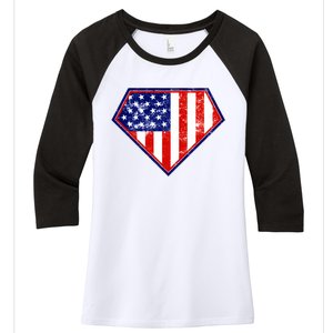 Super Patriot US Flag Women's Tri-Blend 3/4-Sleeve Raglan Shirt